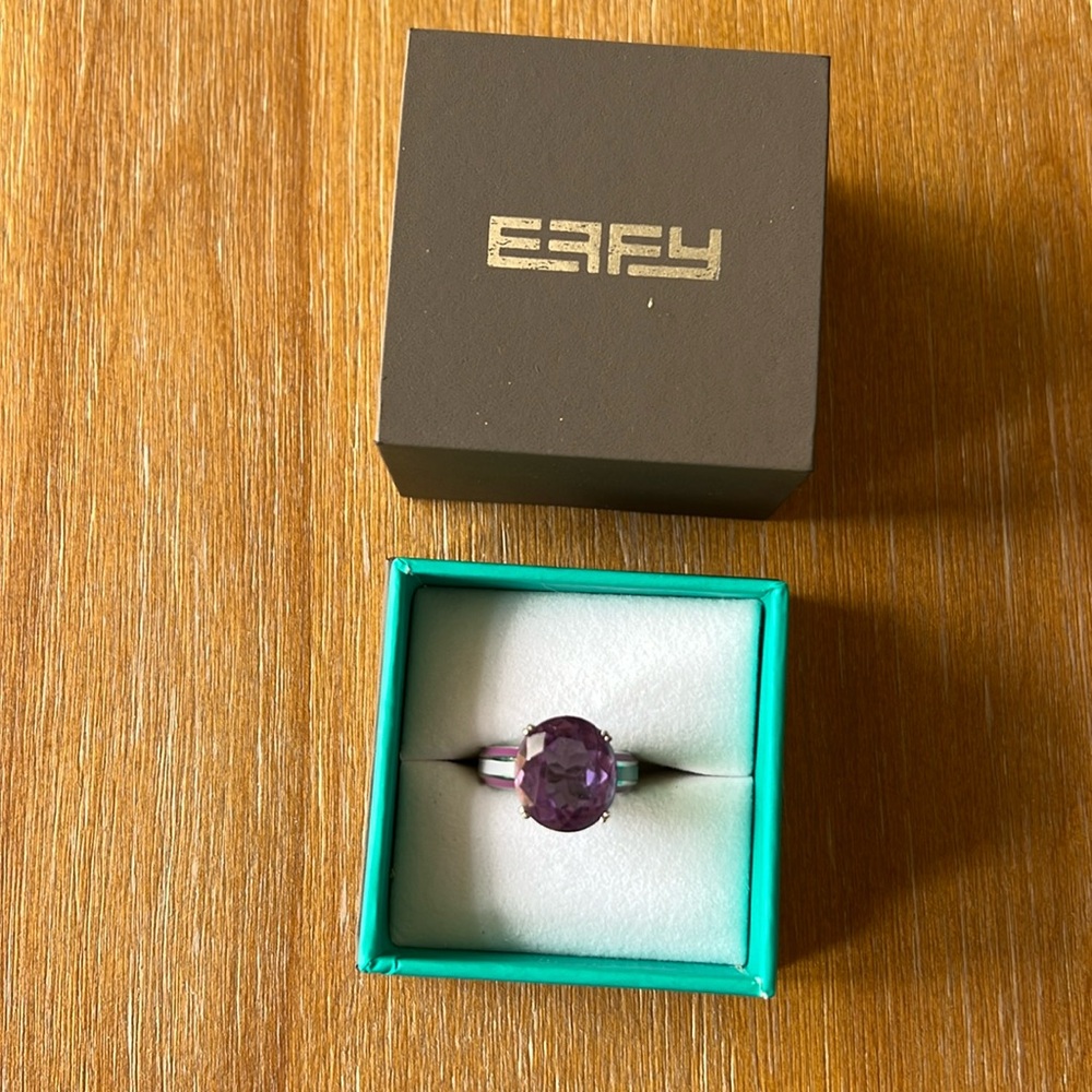 Effy Sterling Silver Amethyst and Enamel Ring